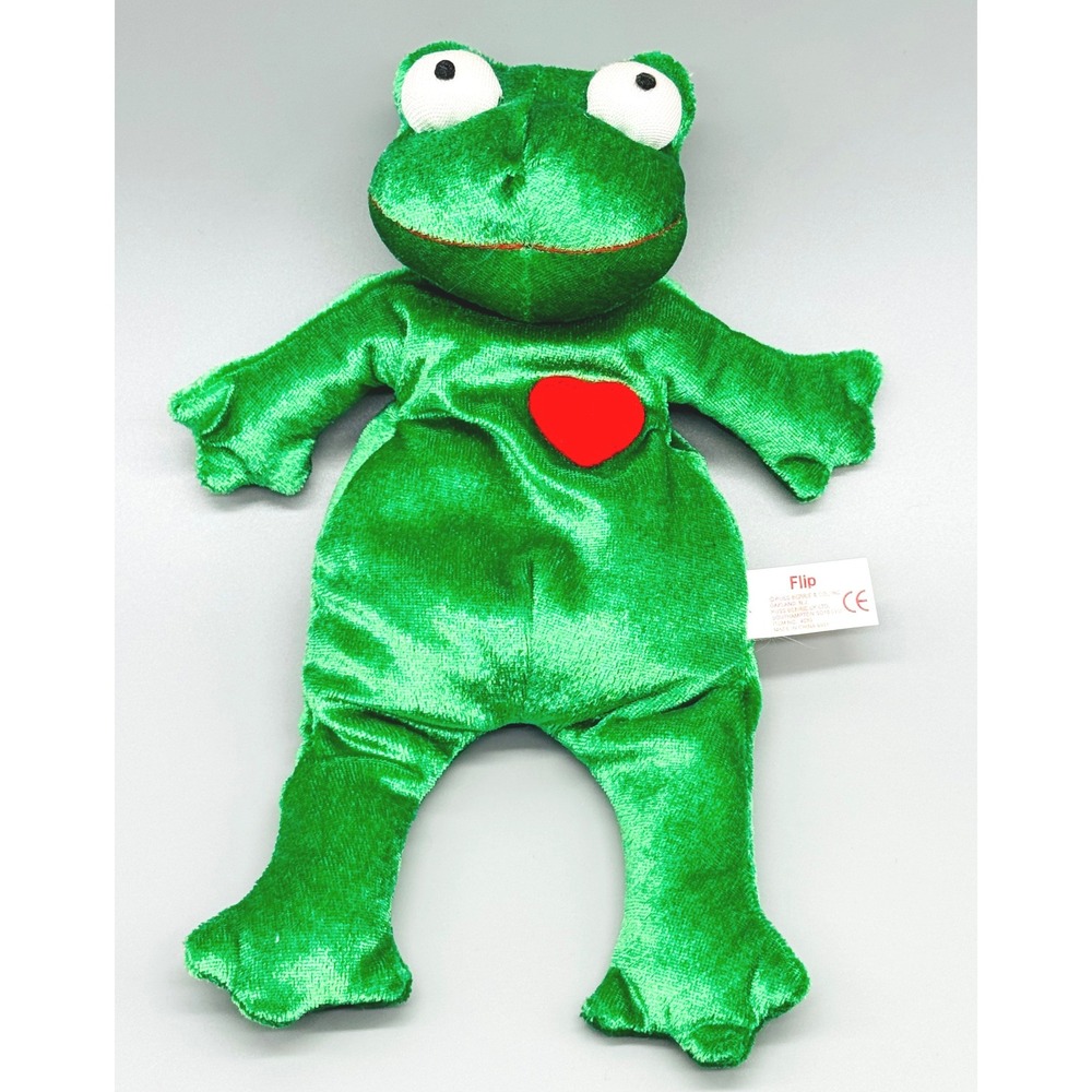Russ Berrie Wishlings Flip Frog Plush Green Red Heart Bean Bag Stuffed Animal